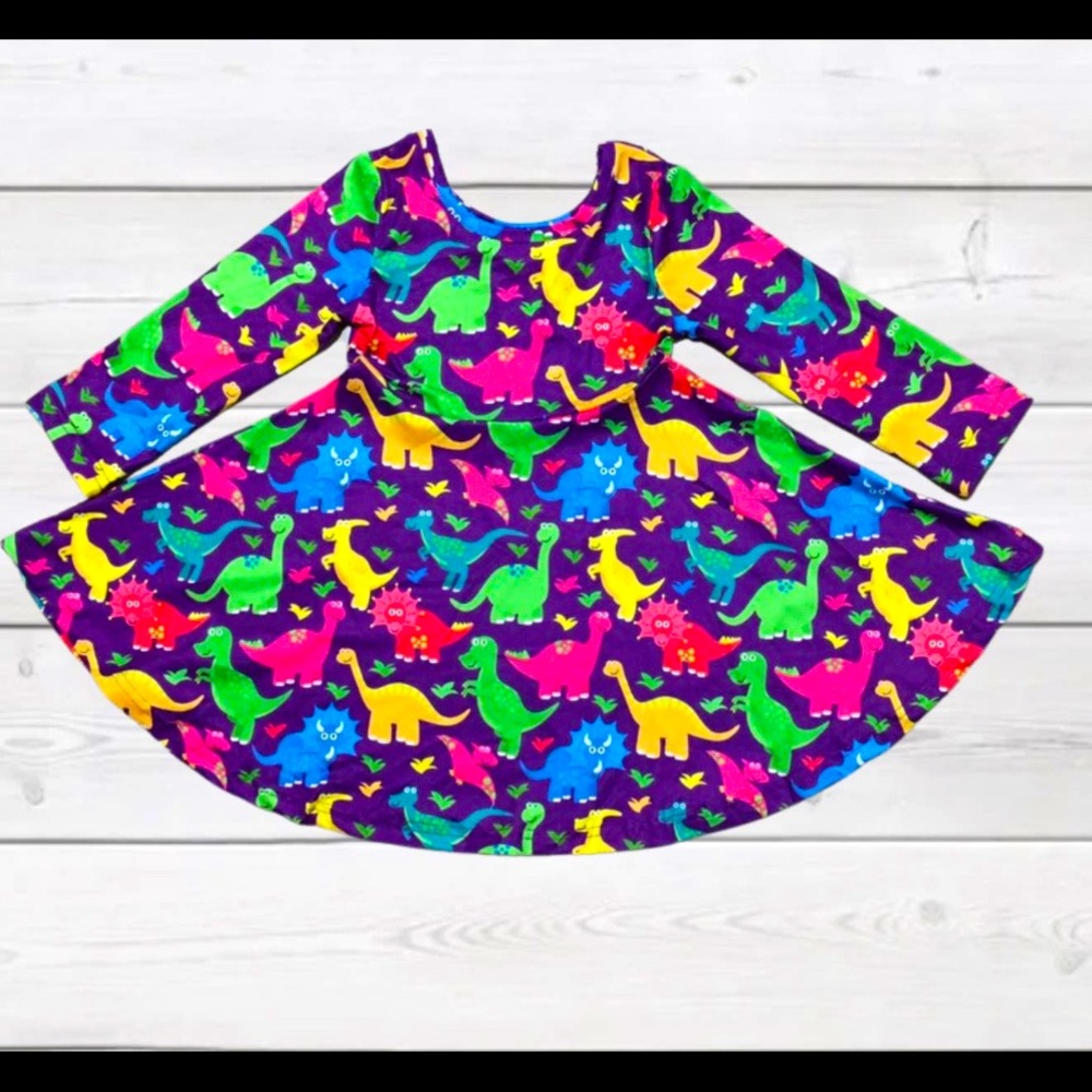 Dinosaur Print Long Sleeved Toddler Dress